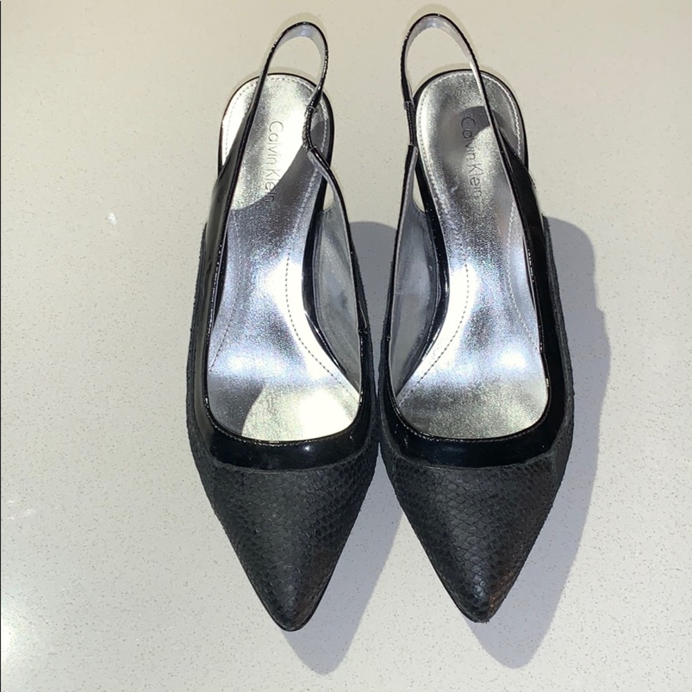 Calvin Klein Black Strap Heels Snakeskin